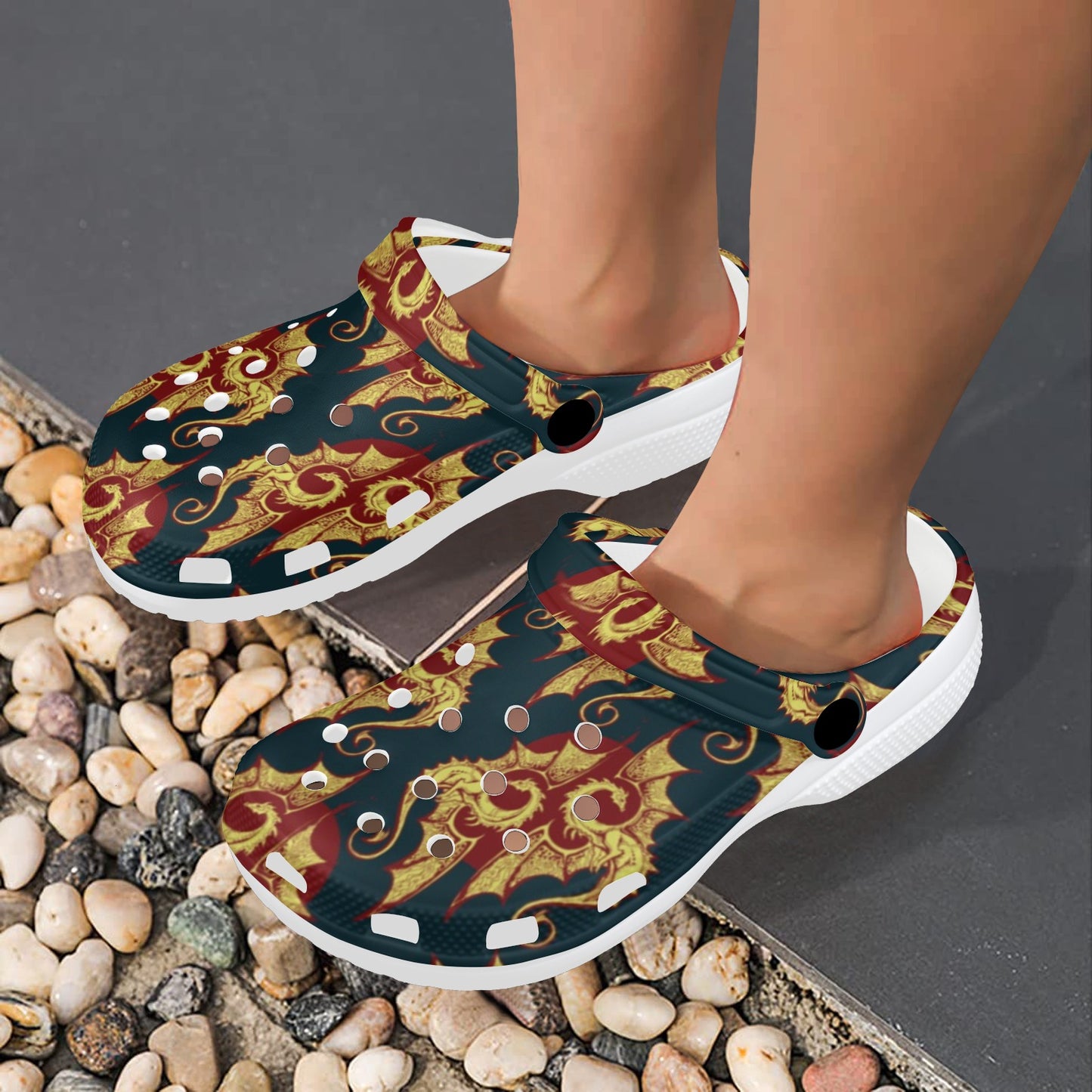 Dragons Gold Design Pattern Unisex Clogs Shoes