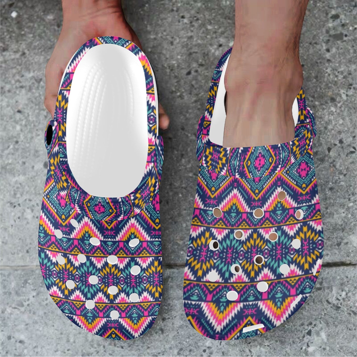 Indian Navajo Pink Themed Design Print Unisex Clogs Shoes