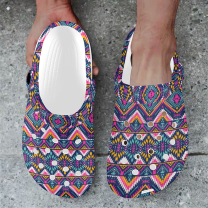 Indian Navajo Pink Themed Design Print Unisex Clogs Shoes