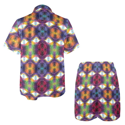 Chakra Eye Print Pattern Men's Beach Shirt and Shorts Set