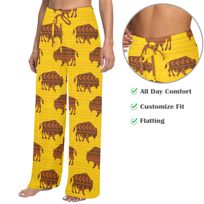 Bison Native Pattern Print Design 01 Women's Wide Leg Lounge Pants