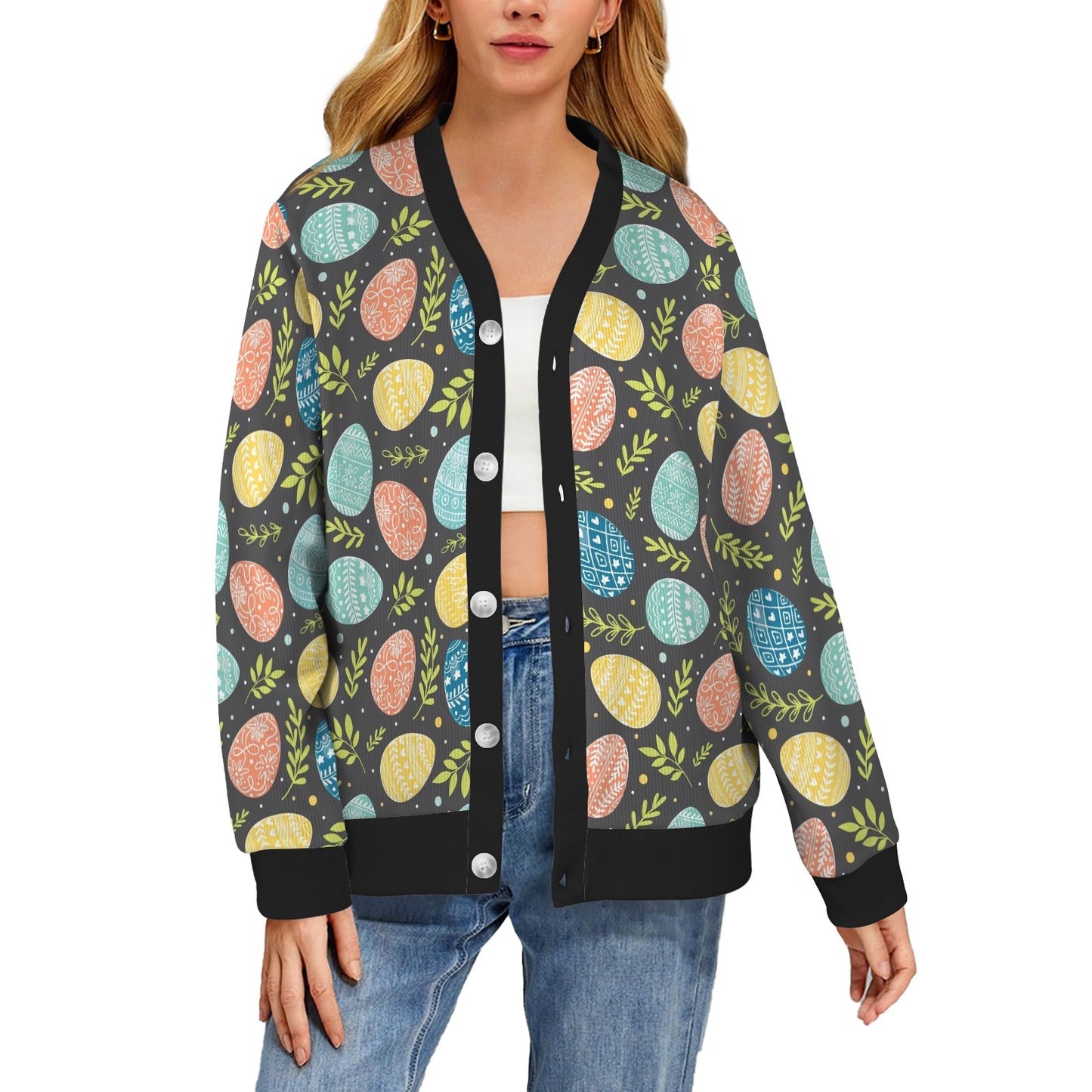 Easter Eggs Pattern Print Design RB01 Women's Cardigan