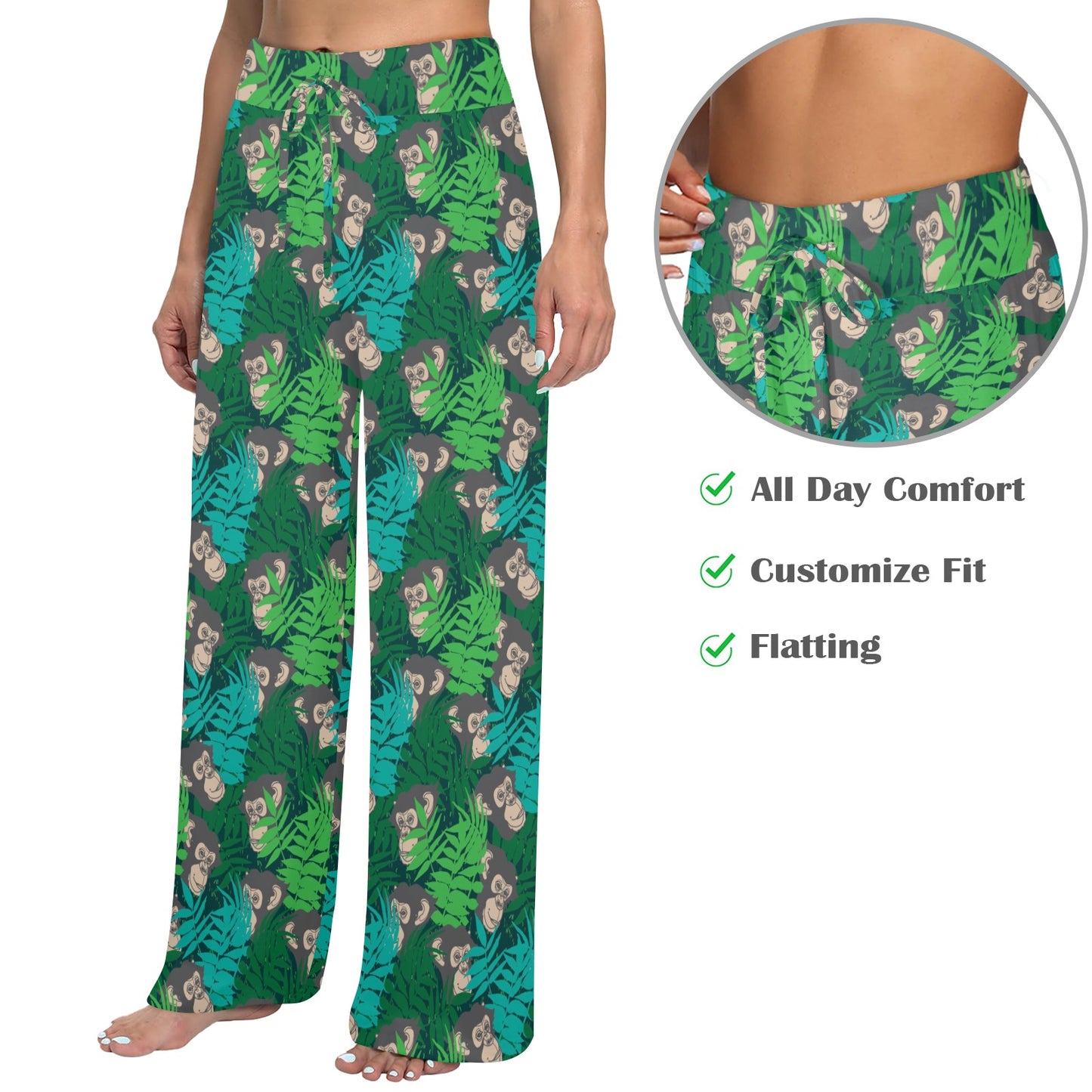 Chimpanzee Pattern Print Design 01 Women's Wide Leg Lounge Pants