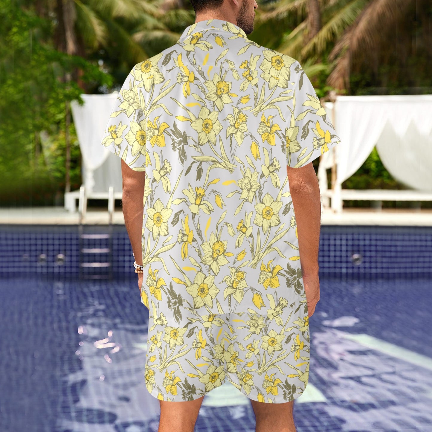 Daffodils Pattern Print Design DF05 Men's Beach Shirt and Shorts Set