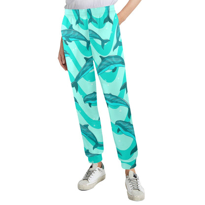 Dolphin Wave Print Women's Casual Track Pants