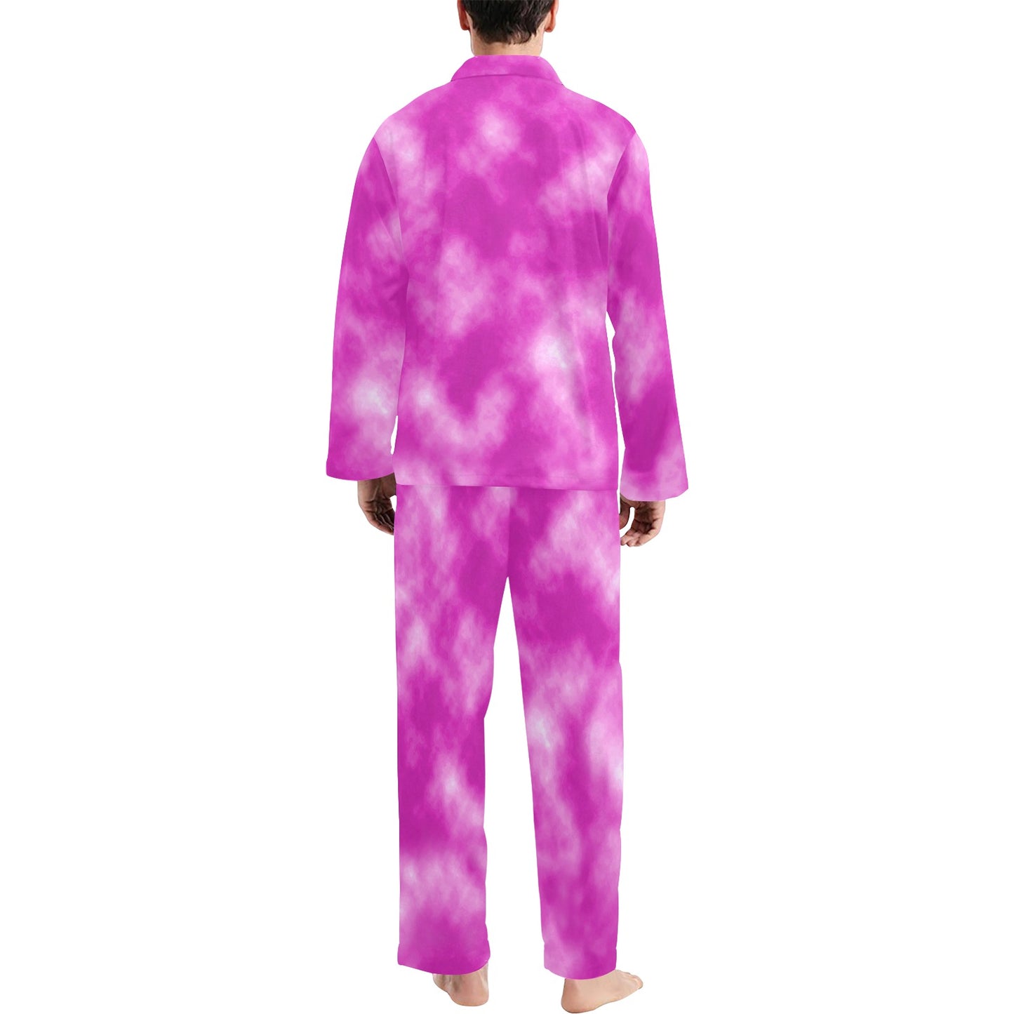 Tie Dye Pink Design Print Men's Long Pajama Set