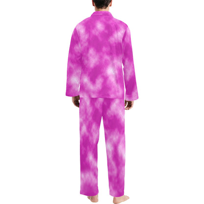 Tie Dye Pink Design Print Men's Long Pajama Set