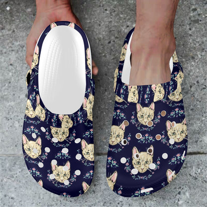 Cat Head with flower Print Pattern Unisex Clogs Shoes
