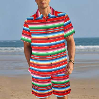 Serape Print Men's Beach Shirt and Shorts Set