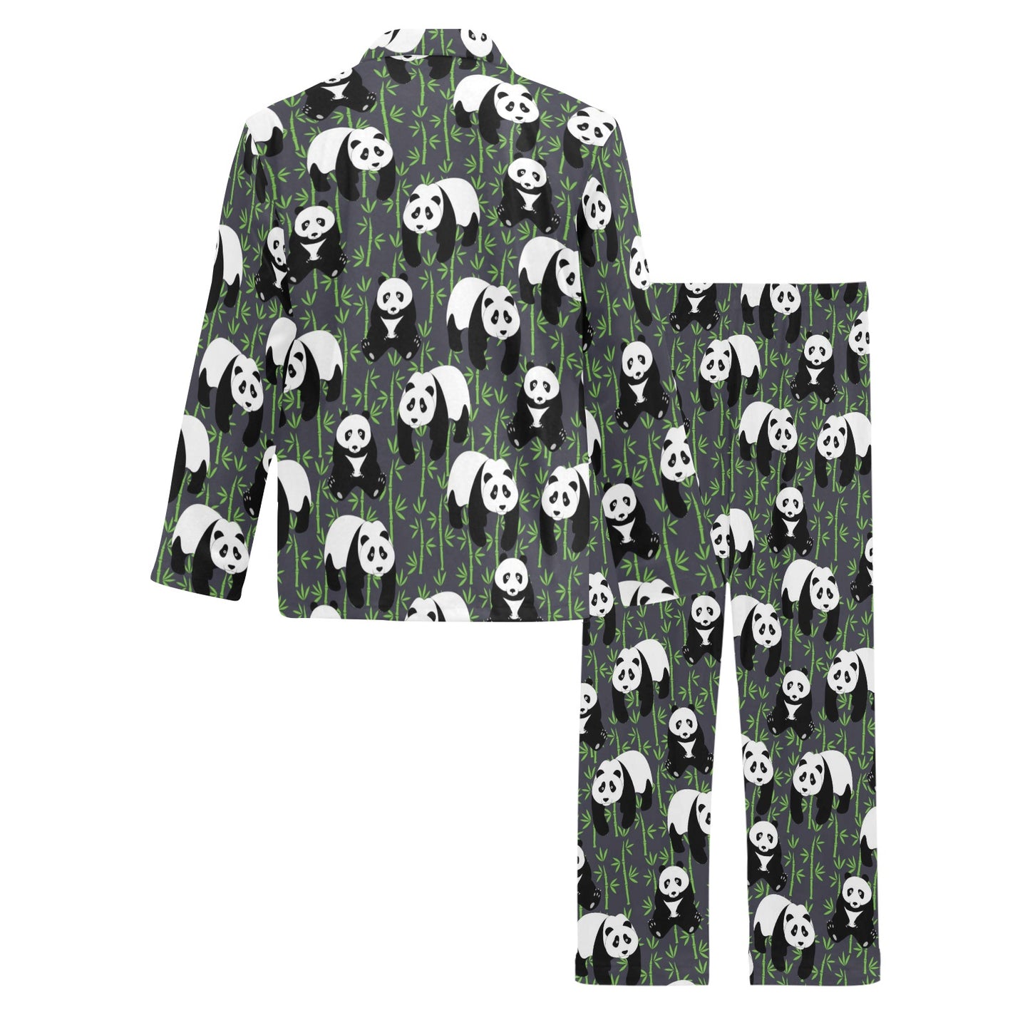 Panda Bear Bamboo Themed Print Men's Long Pajama Set