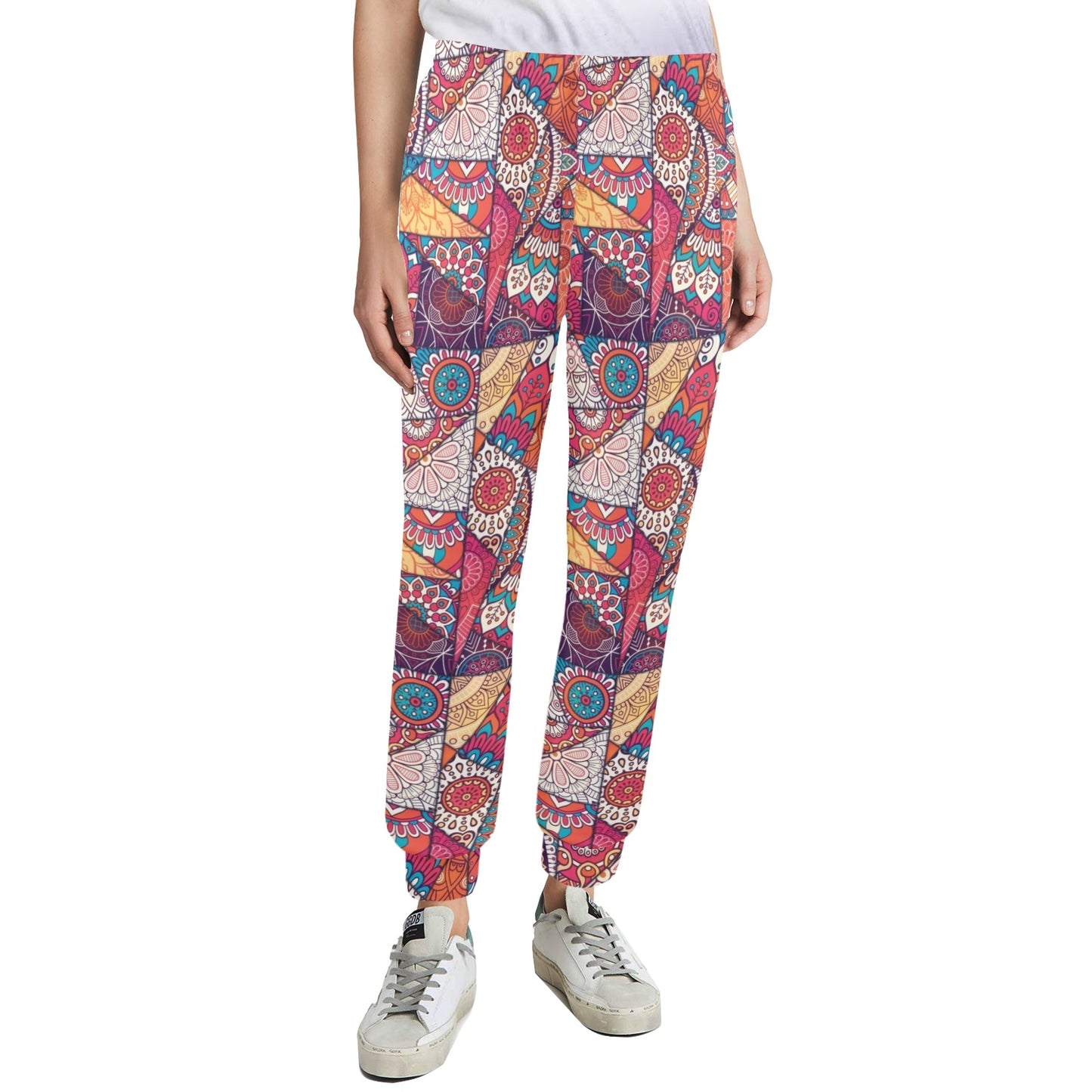 Patchwork Print Design LKS401 Women's Casual Track Pants