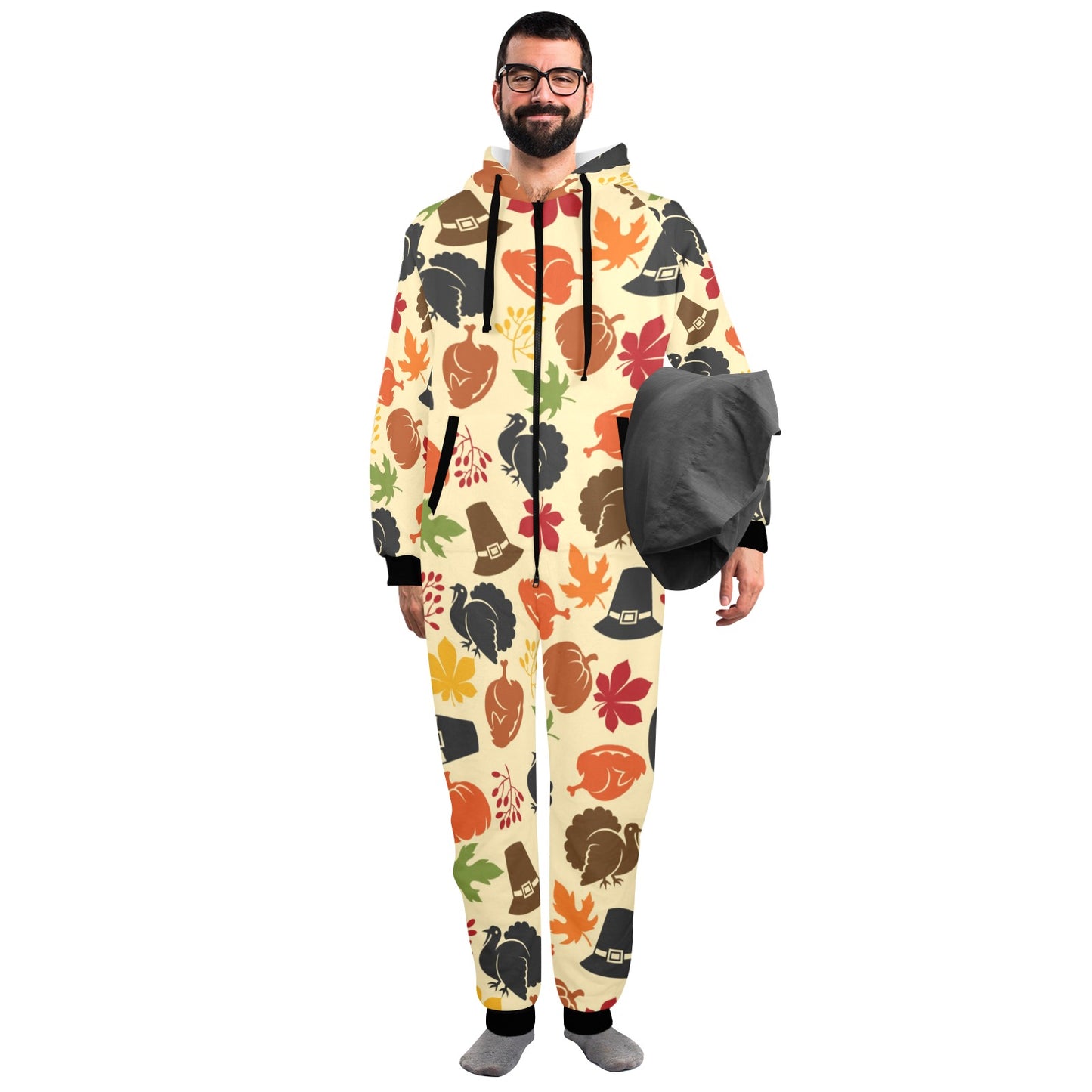 Thanksgiving Print Design LKS303 Hooded Fleece Onesie Pajama Jumpsuit
