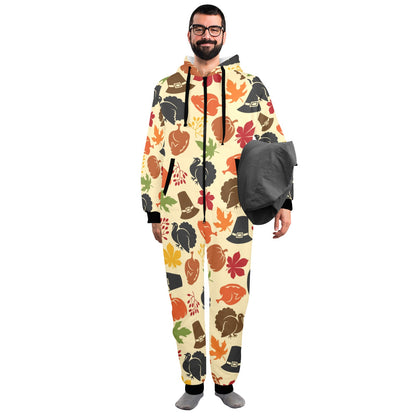 Thanksgiving Print Design LKS303 Hooded Fleece Onesie Pajama Jumpsuit