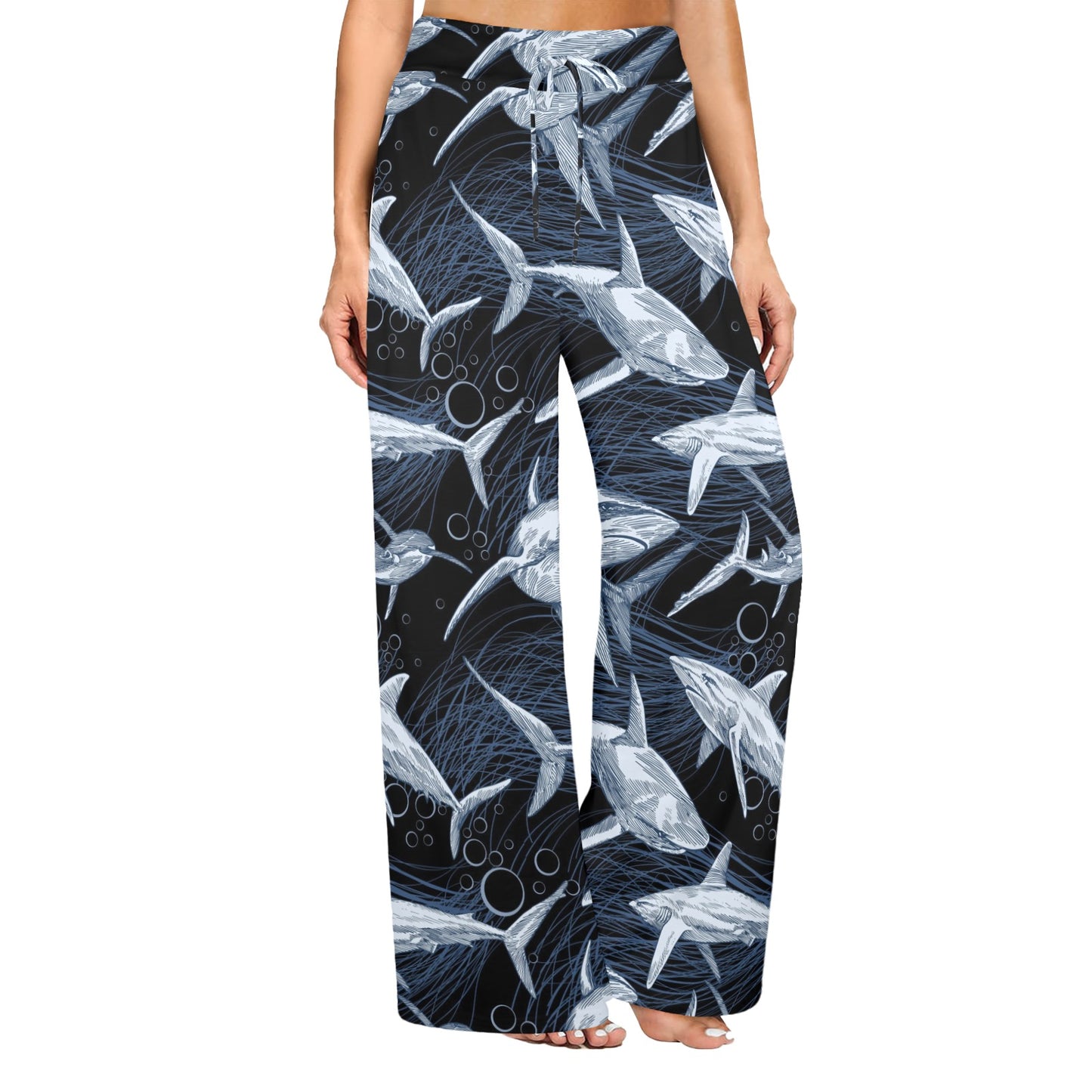 Shark Print Pattern Women's Wide Leg Lounge Pants