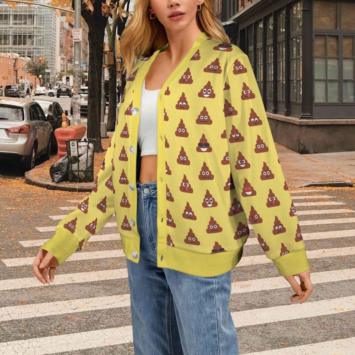 Emoji Poop Print Pattern Women's Cardigan