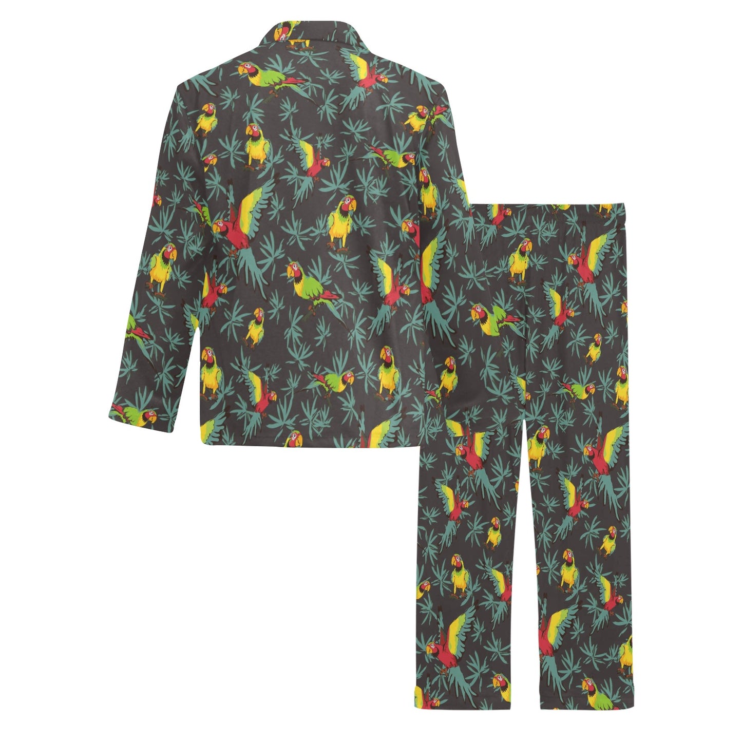 Parrot Themed Print Men's Long Pajama Set