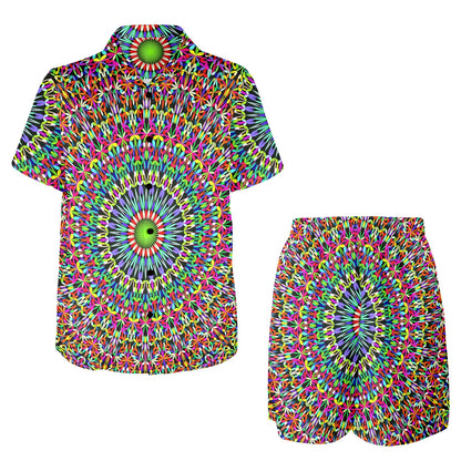 Bohemian Colorful Style Print Men's Beach Shirt and Shorts Set