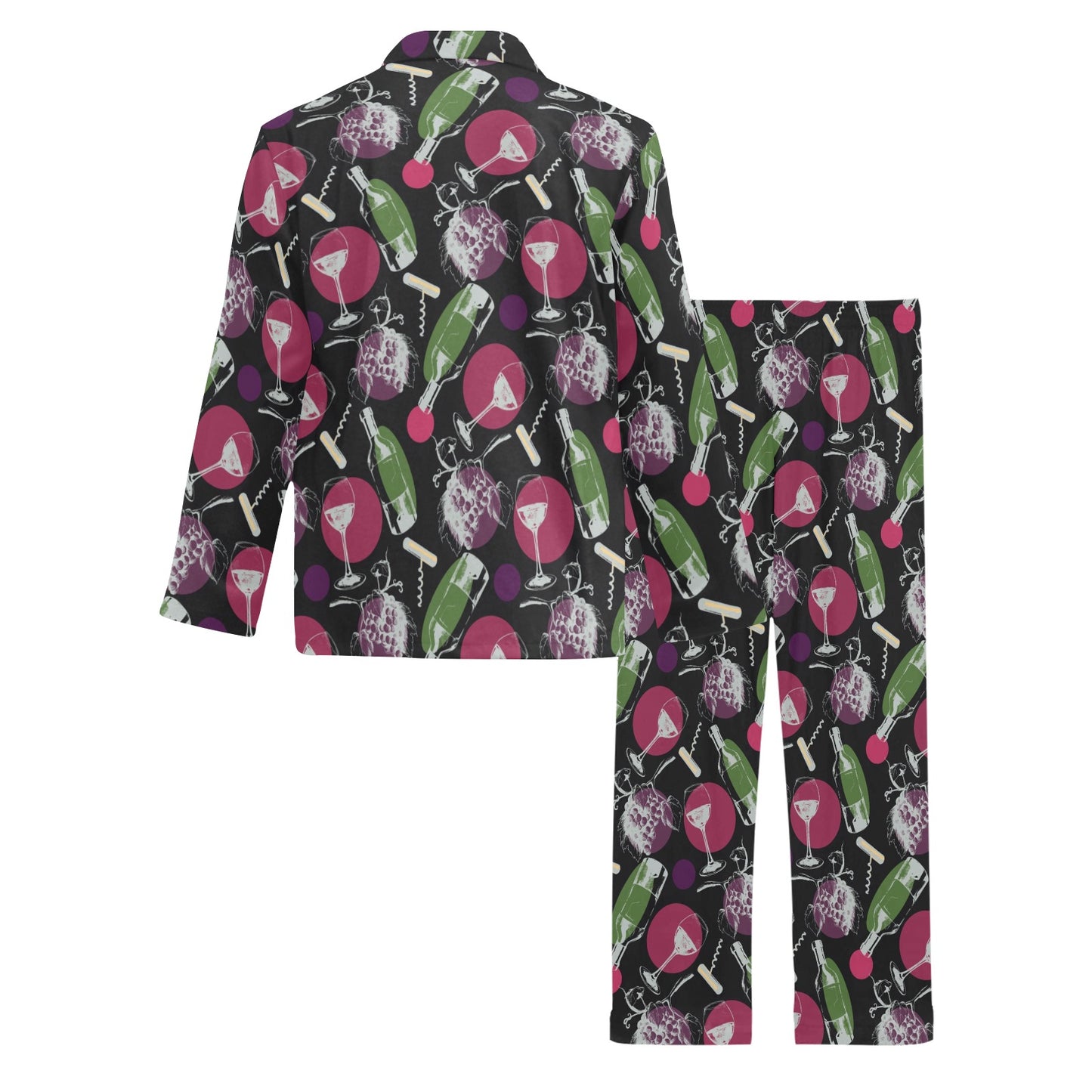 Wine Print Design LKS307 Men's Long Pajama Set