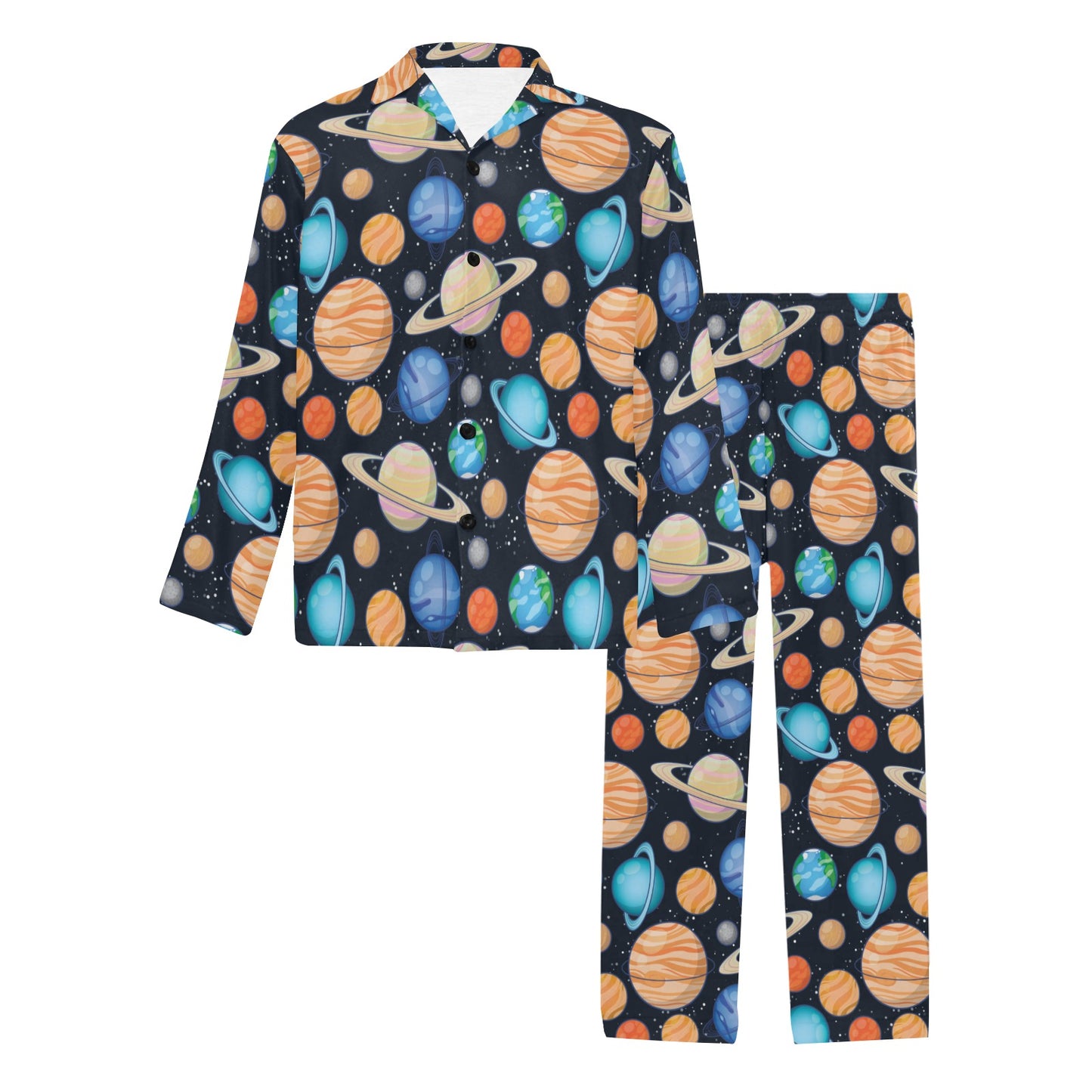 Planet Colorful Print Design LKS301 Men's Long Pajama Set