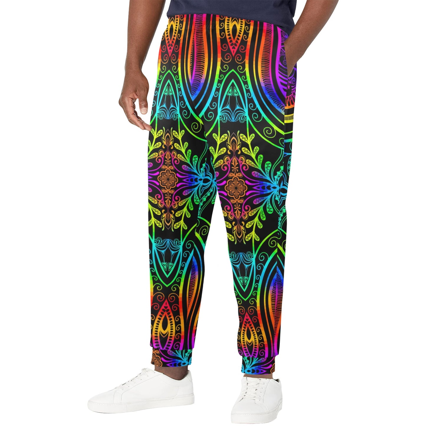 Neon Trible Rainbow Pattern Print Design A01 Men's Casual Track Pants