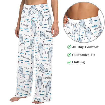 Manatee Baby Pattern Print Design 03 Women's Wide Leg Lounge Pants
