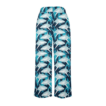 Shark Design Print Women's Wide Leg Lounge Pants