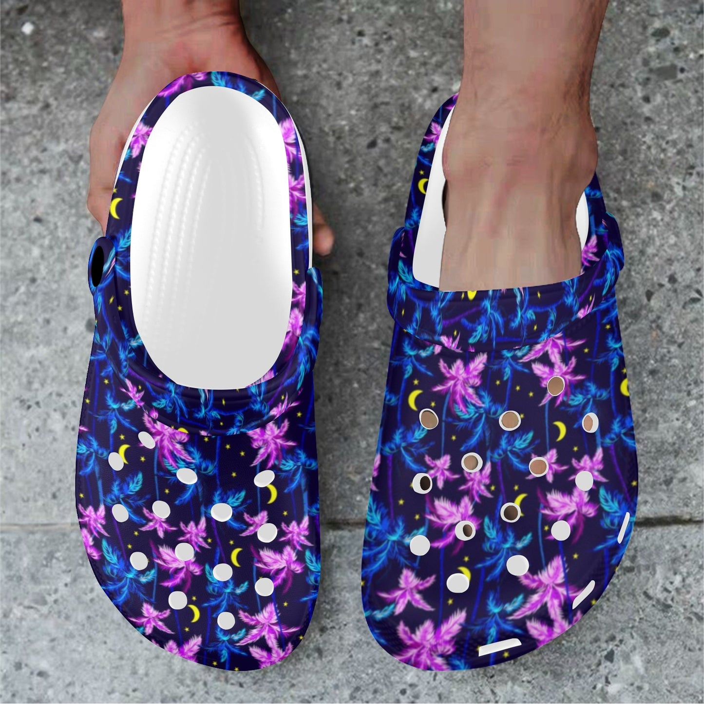 Palm Tree Night Scene Design Print Unisex Clogs Shoes