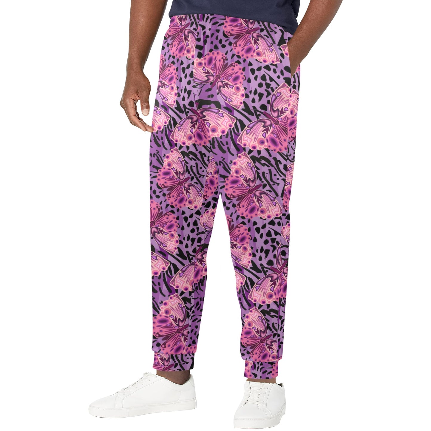 Purple Butterfly Leopard Men's Casual Track Pants