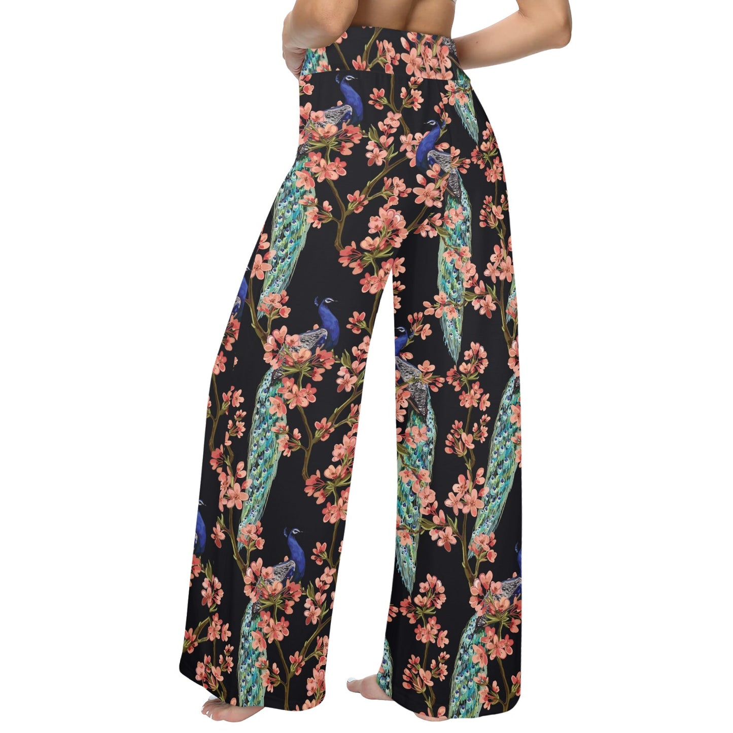 Peacock Pattern Print Design A01 Women's Wide Leg Lounge Pants