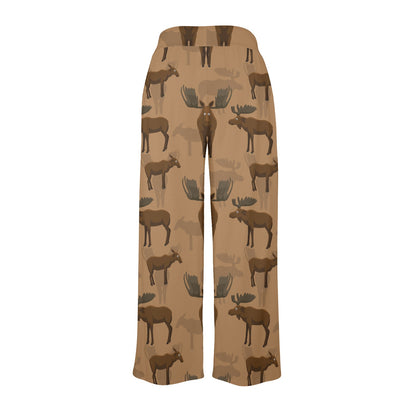 Moose Pattern Print Design 03 Women's Wide Leg Lounge Pants