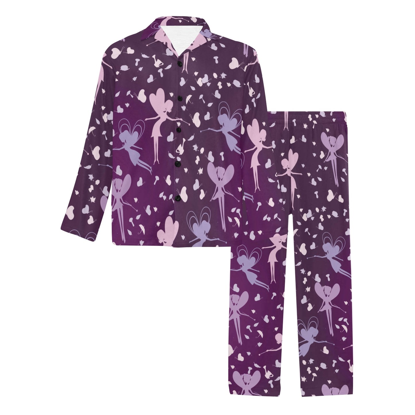 Fairy Pink Print Pattern Men's Long Pajama Set