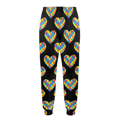 Autism Awareness Heart Design Print Men's Casual Track Pants