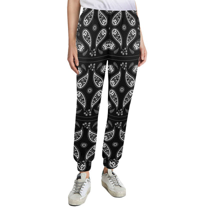 Bandana Paisley Black Print Design LKS308 Women's Casual Track Pants