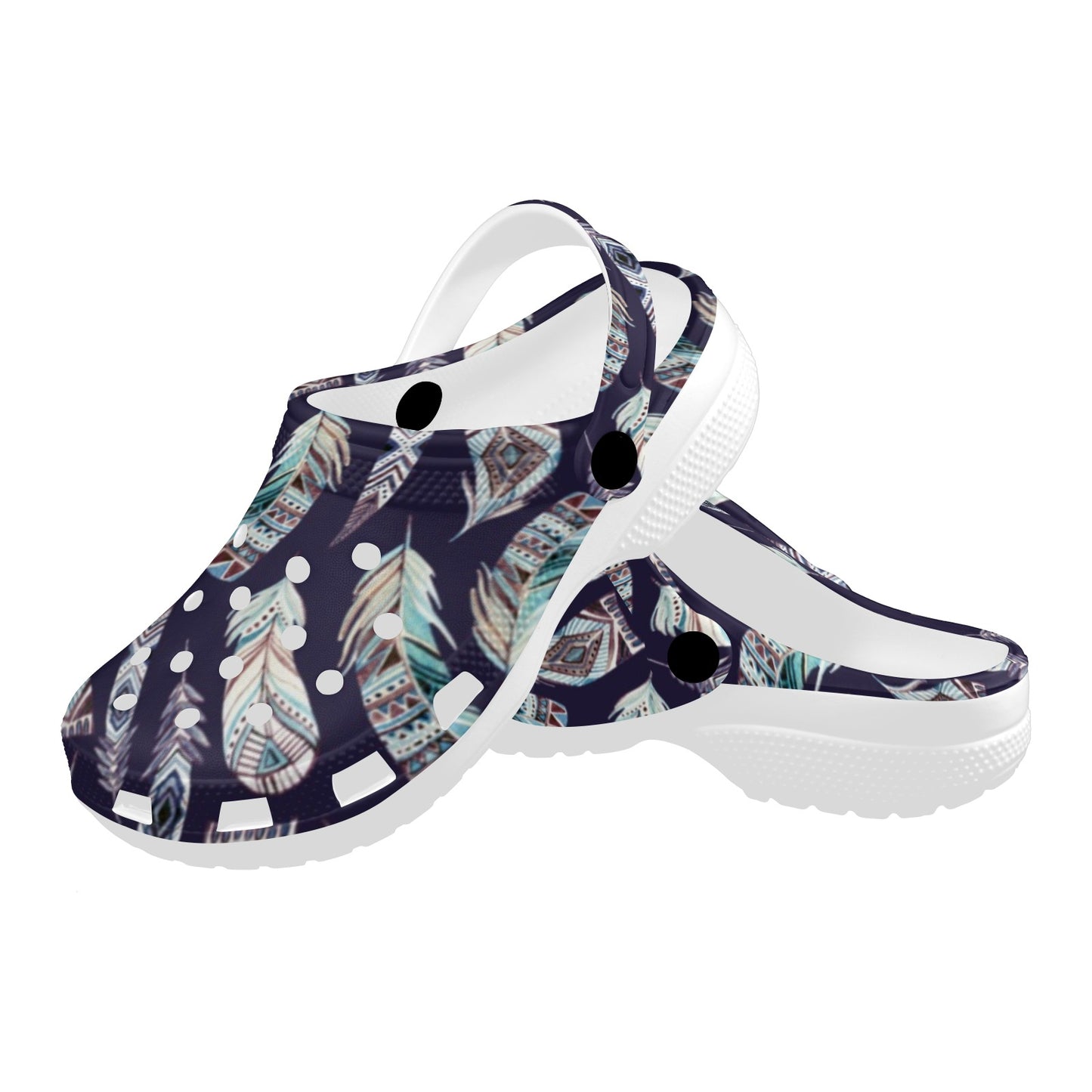 Feather Vintage Boho Design Print Unisex Clogs Shoes