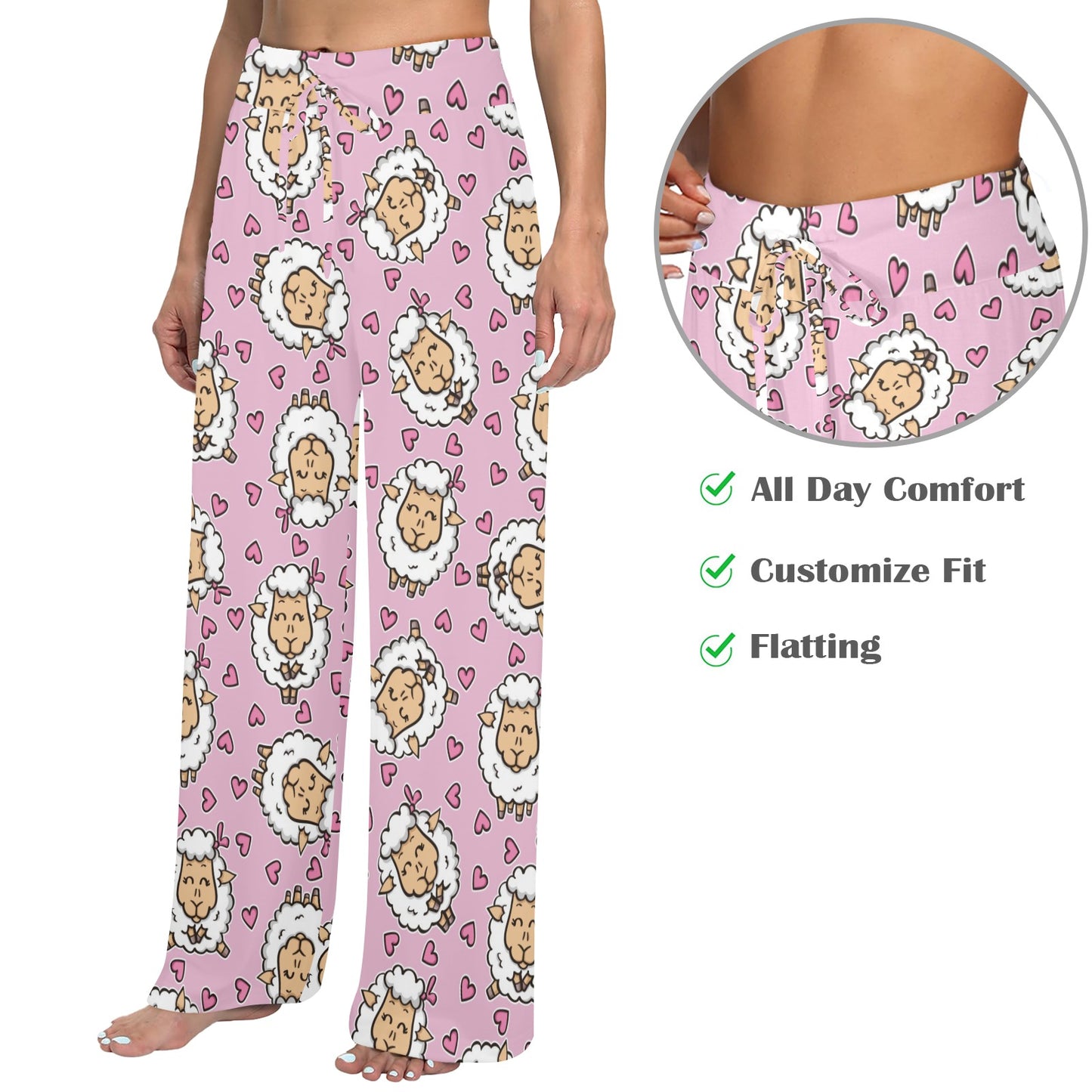 Sheep Cute Pattern Print Design 01 Women's Wide Leg Lounge Pants