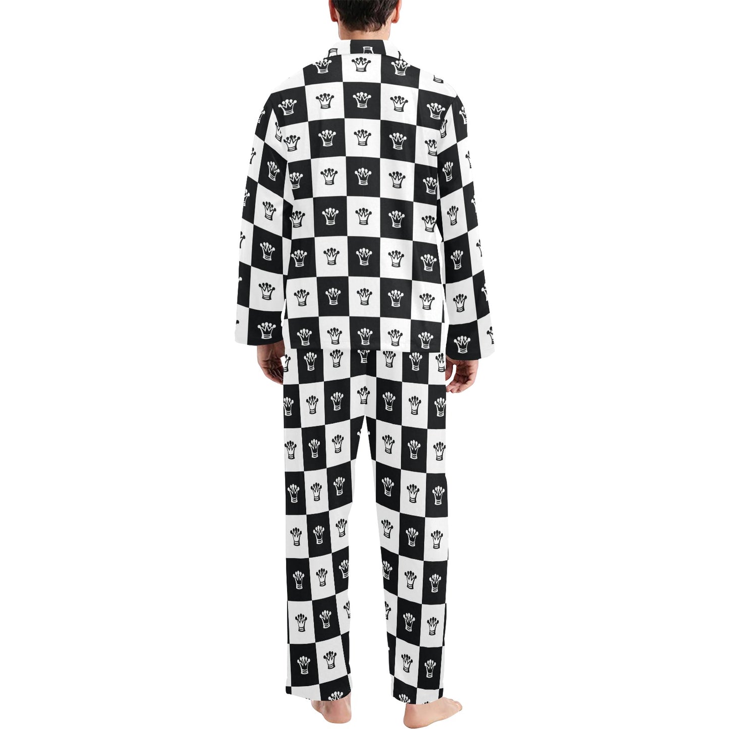 Checkered Flag Crown Pattern Men's Long Pajama Set