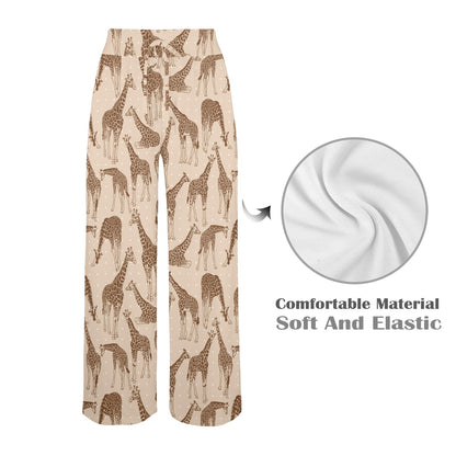 Giraffe Pattern Design Print Women's Wide Leg Lounge Pants