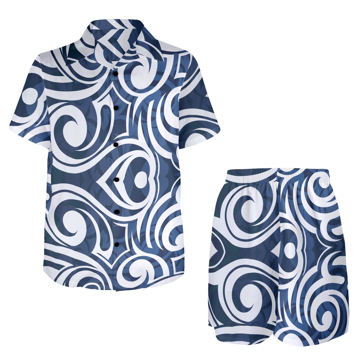 Maori Pattern Print Design 01 Men's Beach Shirt and Shorts Set