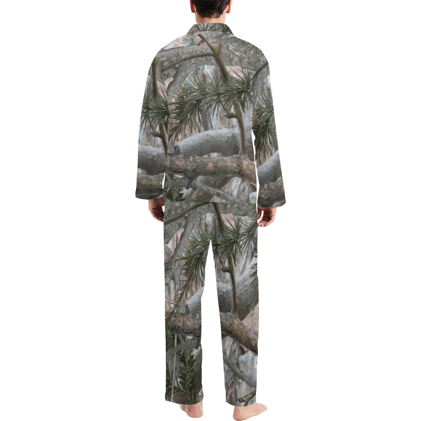 Camo Realistic Tree Forest Pattern Men's Long Pajama Set