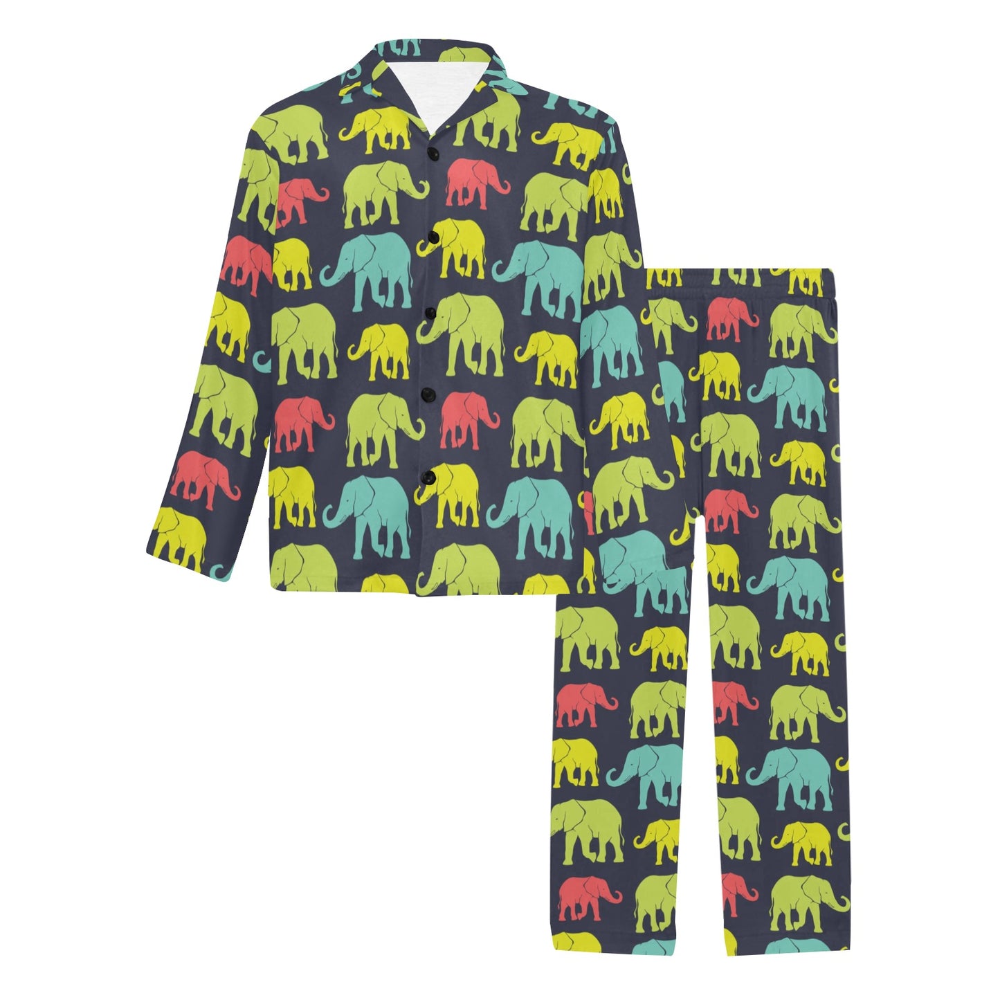 Elephant Neon Color Print Pattern Men's Long Pajama Set
