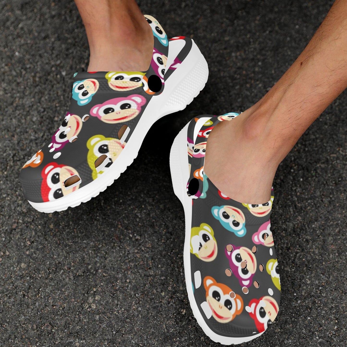 Monkey Head Design Themed Print Unisex Clogs Shoes
