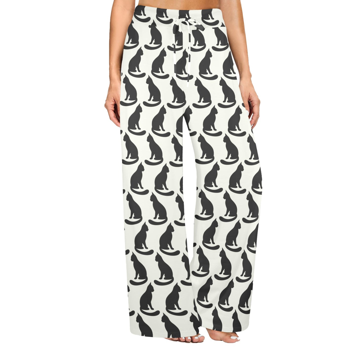 Black Cat Pattern Print Design 02 Women's Wide Leg Lounge Pants