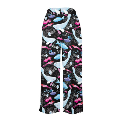 Manatee Pattern Print Design 02 Women's Wide Leg Lounge Pants