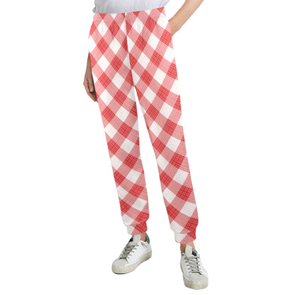 Gingham Red Pattern Print Design 01 Women's Casual Track Pants