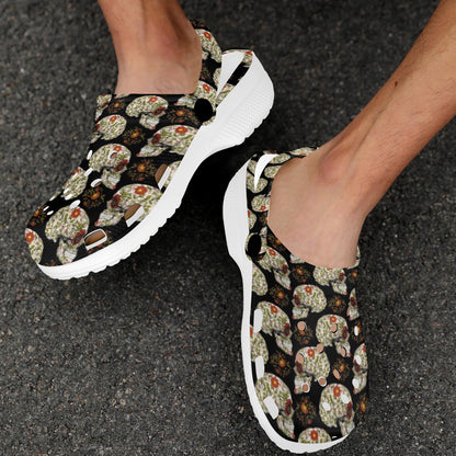 Sugar Skull Flower Design Themed Print Unisex Clogs Shoes