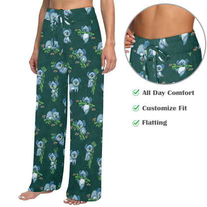 Koala Blue Design Print Women's Wide Leg Lounge Pants