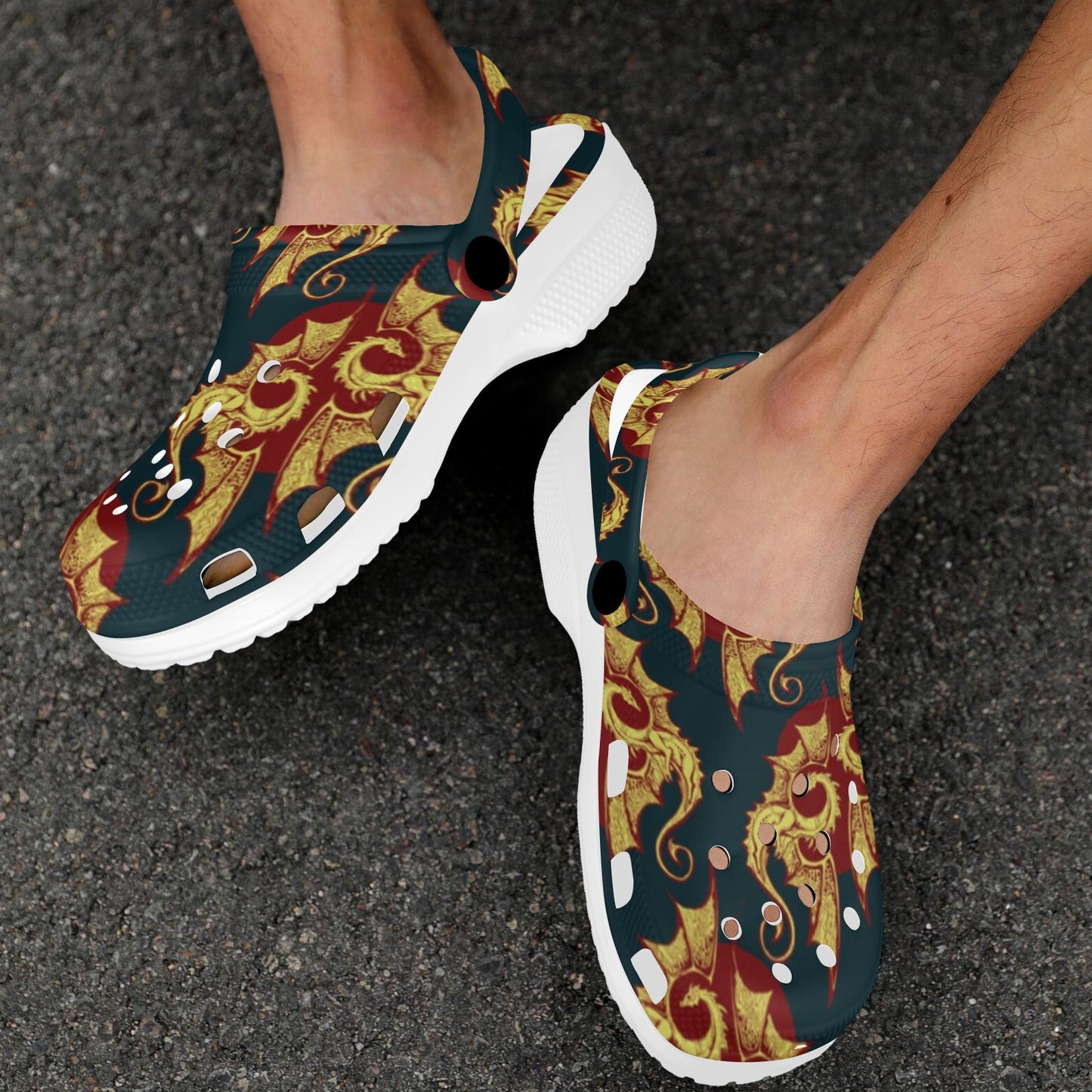 Dragons Gold Design Pattern Unisex Clogs Shoes