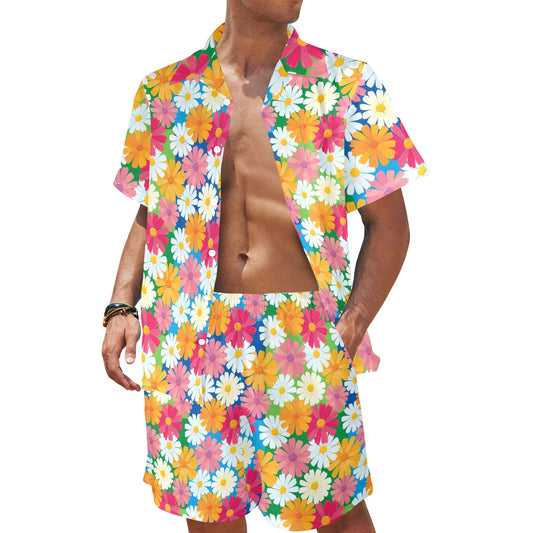 Daisy Pattern Print Design DS05 Men's Beach Shirt and Shorts Set