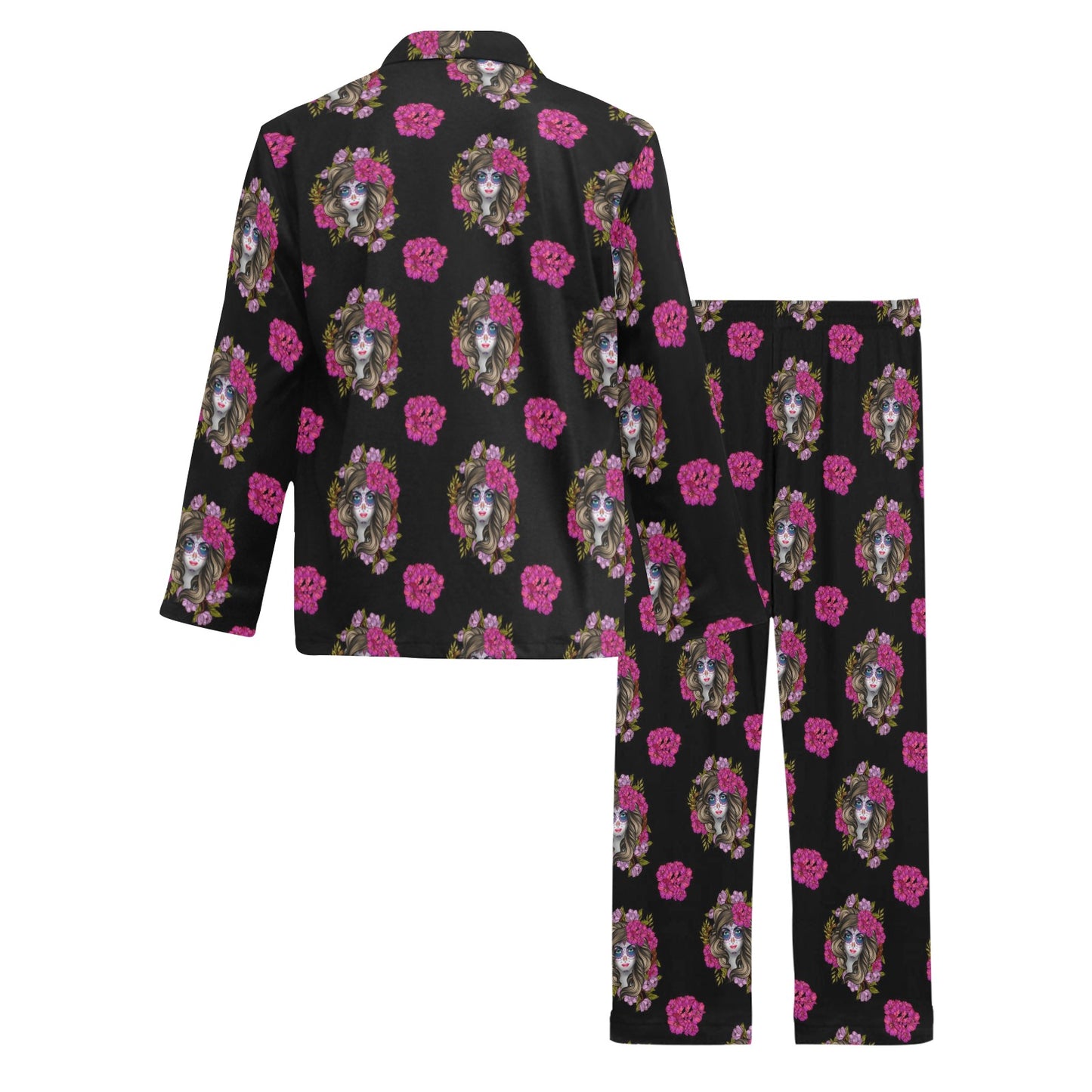 Day of the Dead Makeup Girl Men's Long Pajama Set
