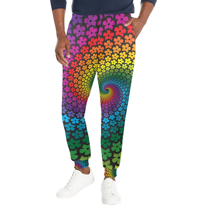 Flower Power Rainbow Spiral Print Men's Casual Track Pants